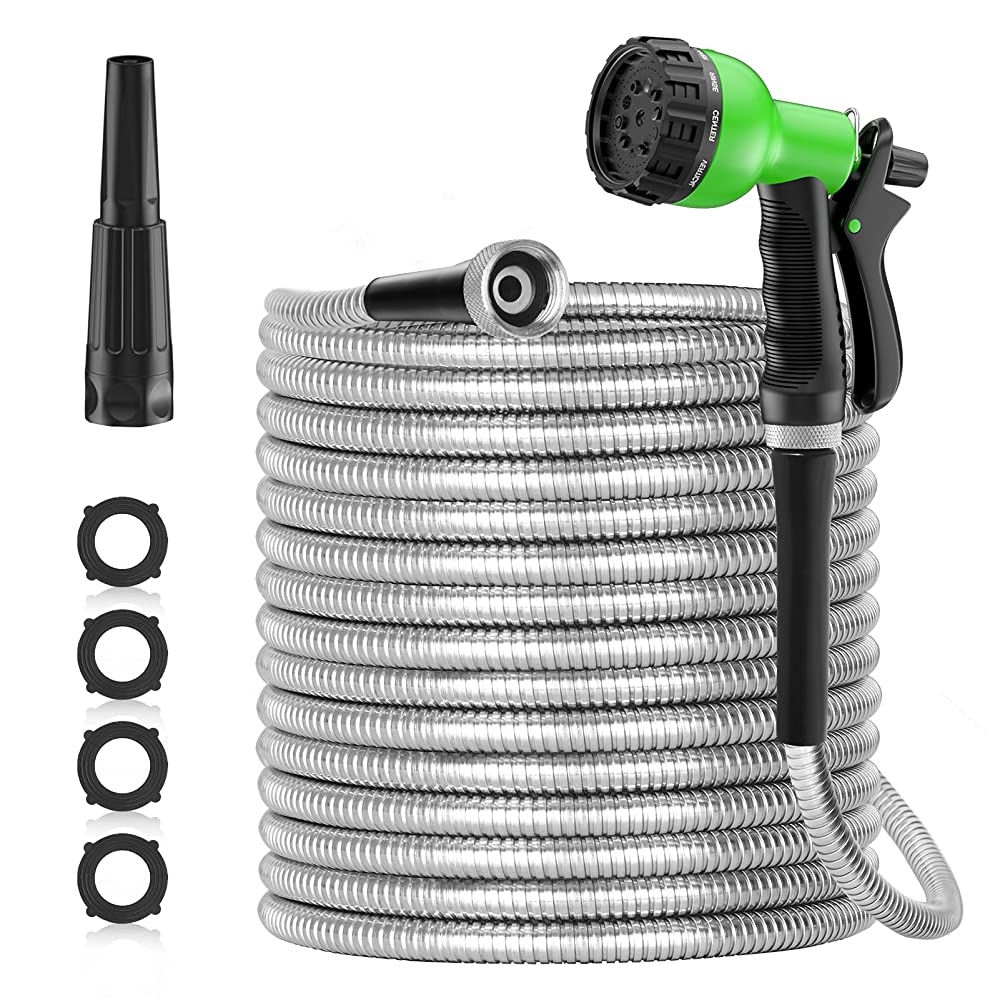   Basics Garden Tool Collection - Water hose with Brass  Coupling 25ft, 5/8'', 300psi, Dark Green : Patio, Lawn & Garden