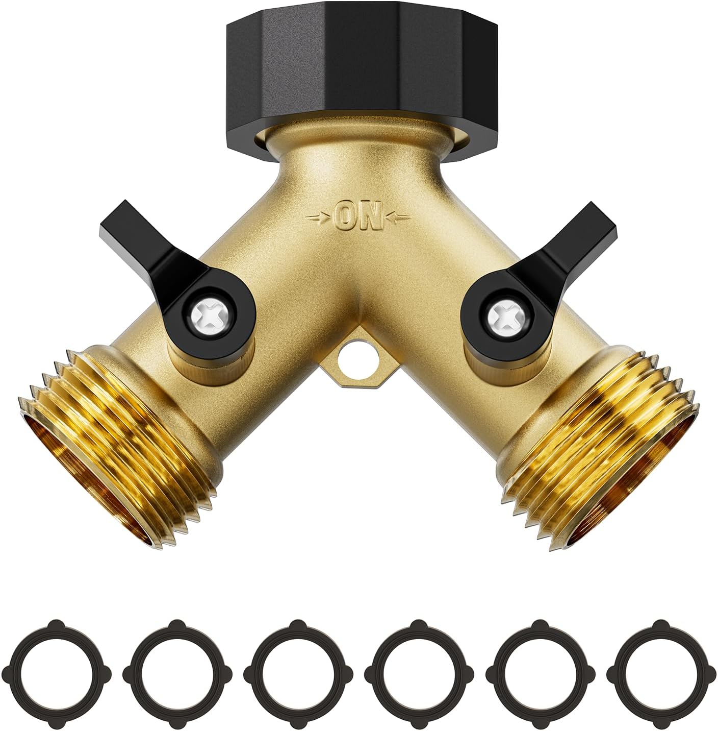 2 Way Garden Hose Splitter with 6 Rubber Washers