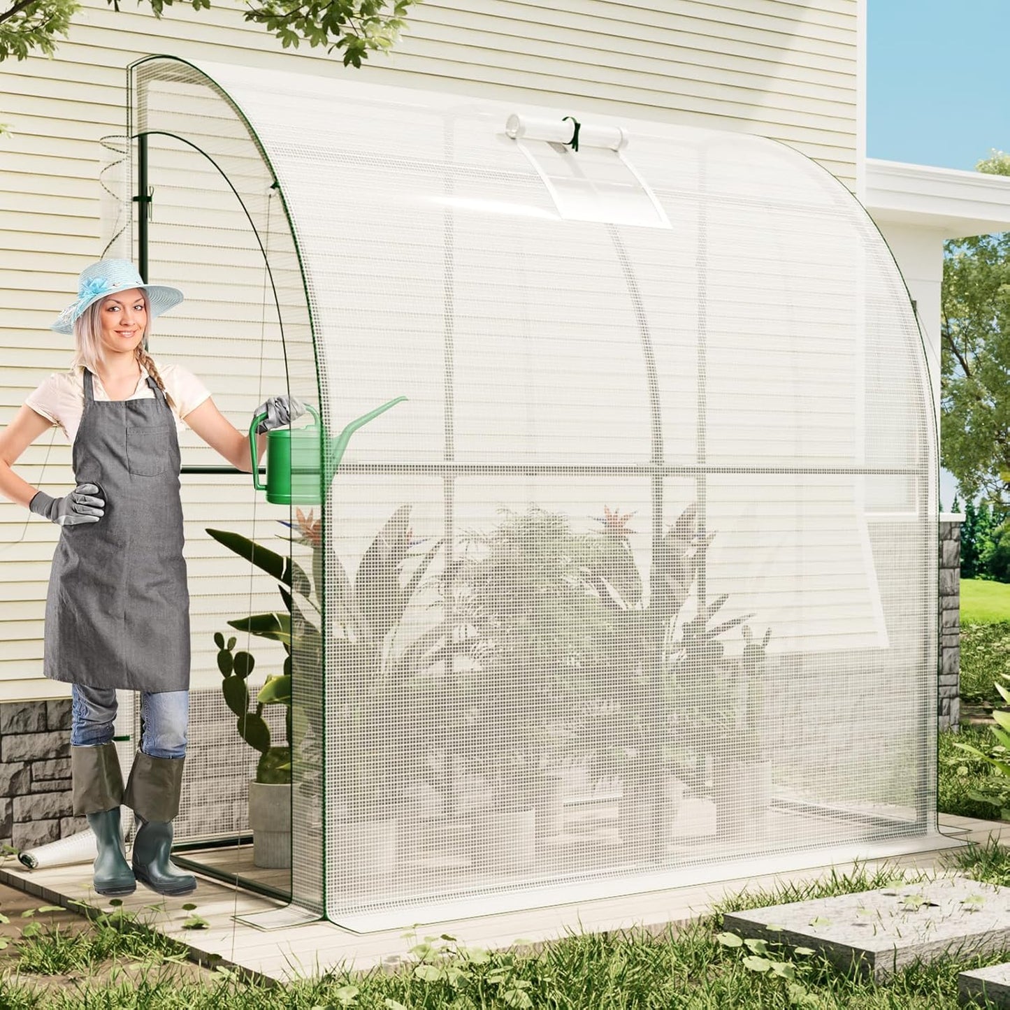 79” x 40” x 83” Lean to Greenhouse for Outdoors, Portable Walk-in Plant Green House Kit