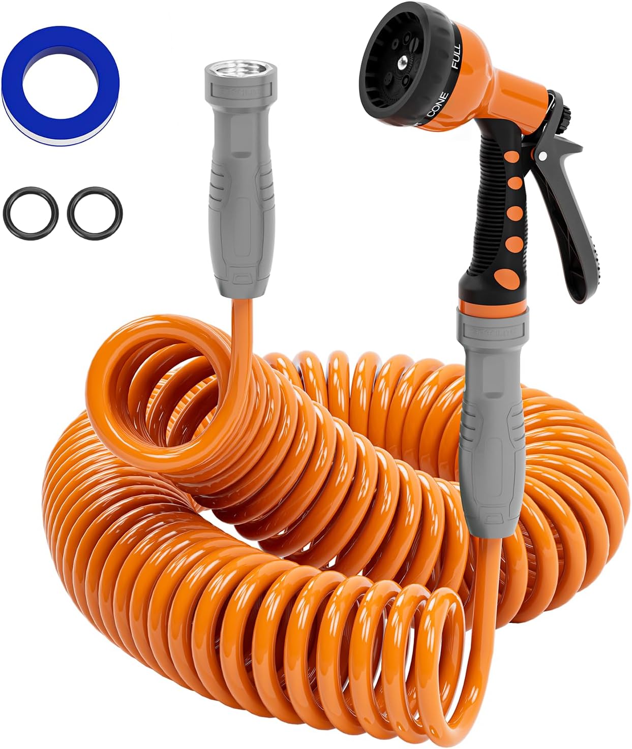 3/8” Lightweight Coil Garden Hose, EVA Flexible Curly Water Pipes with Nozzle, 50/75/100 Ft