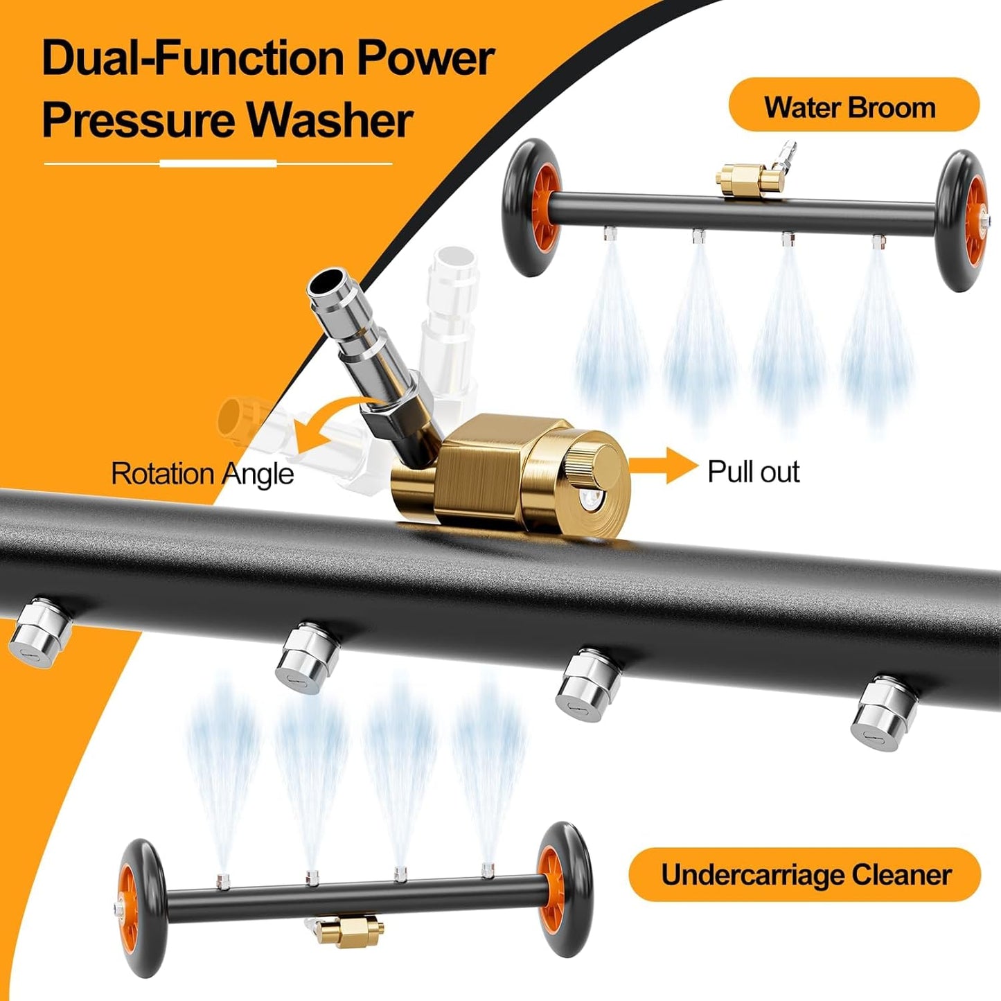 16 Inch Undercarriage Pressure Washer with 3 Extension Wands, Dual-Function Under Car Cleaner with 4 Nozzles