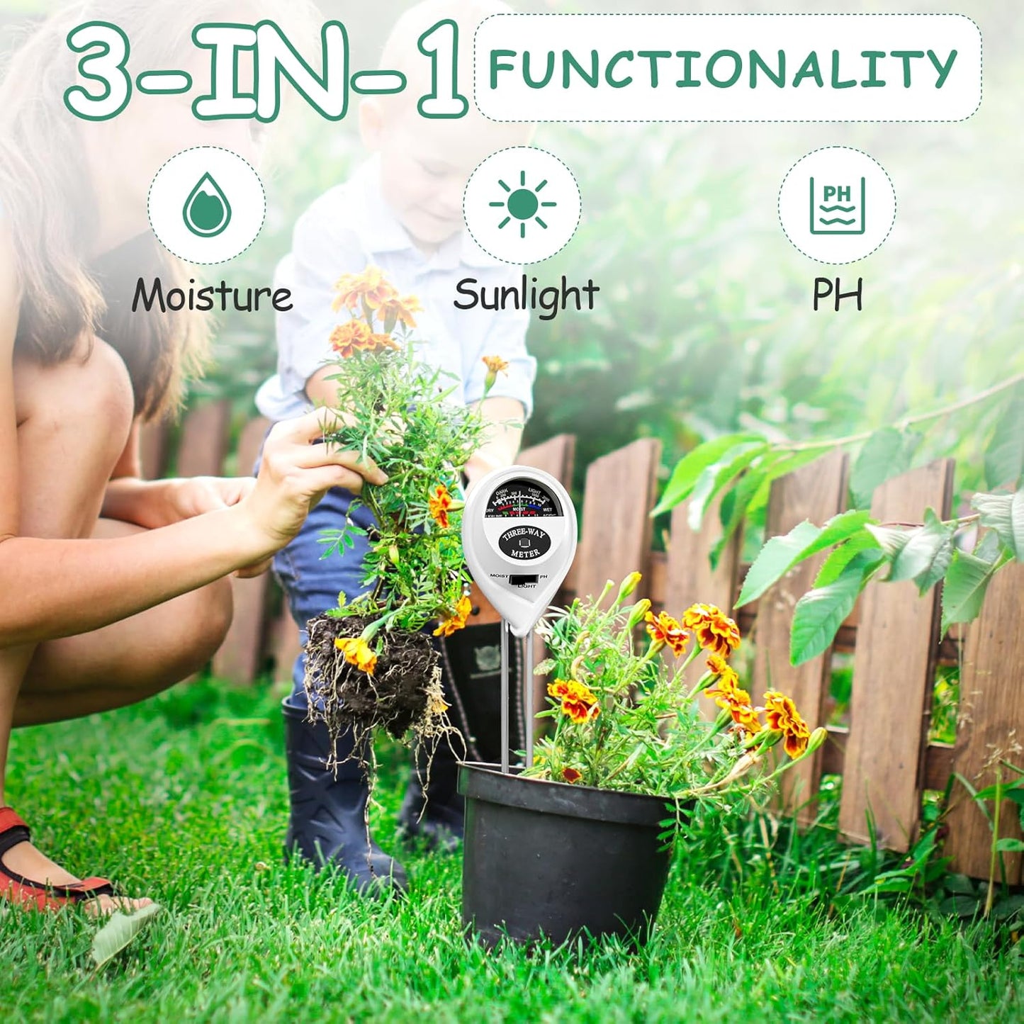 3-in-1 Plant Soil Tester, Indoor & Outdoor Use