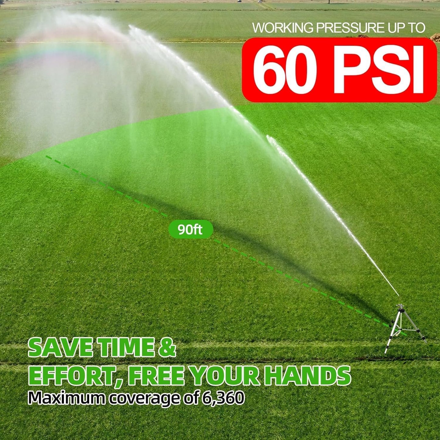 Brass Impact Sprinkler on Tripod Base, 360 Degree Irrigation for Large Area