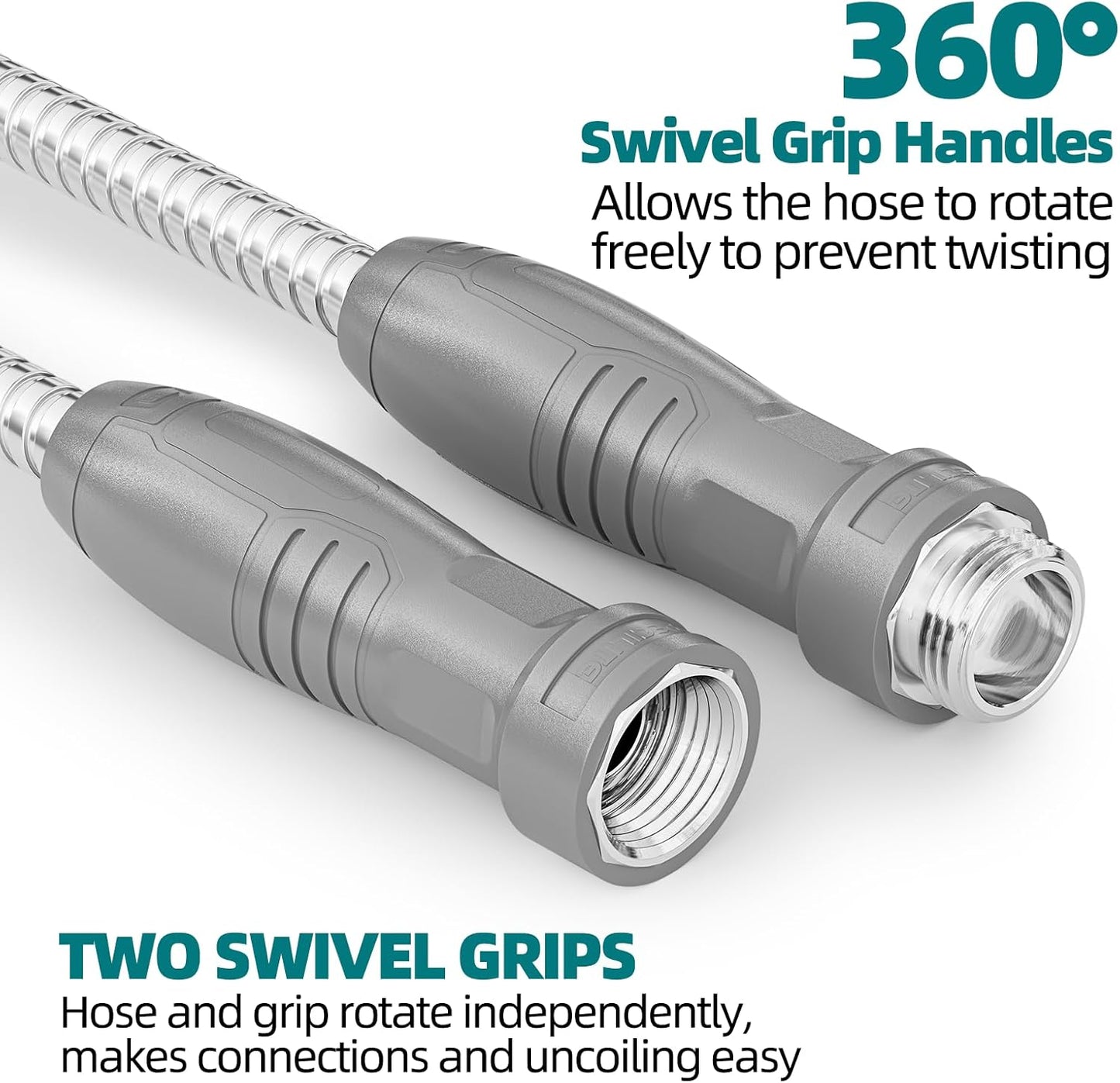 Stainless Steel Garden Water Hose 100 ft with Swivel Handle