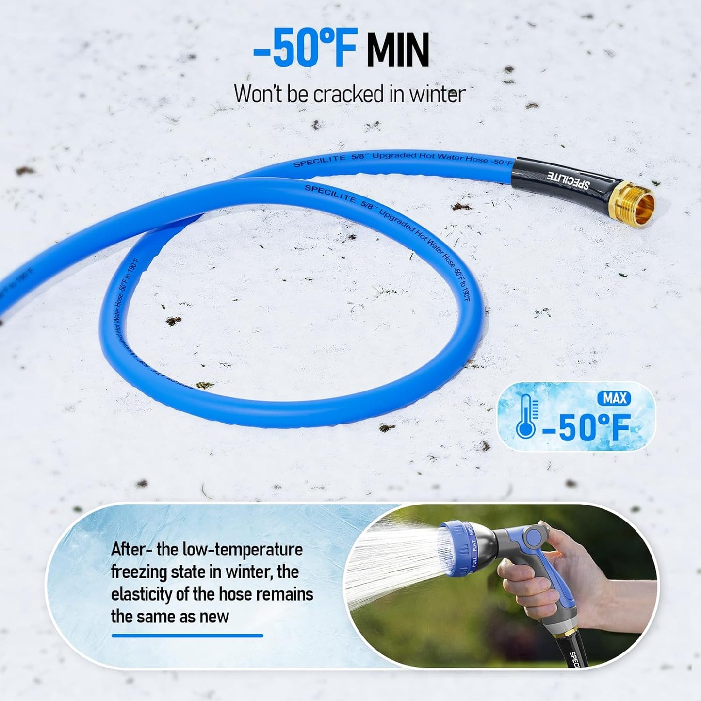 Retractable Hose Reel with 5/8'' Hot/Cold Garden Water Pipe 50ft and 6ft Lead Hoses, -50℉ -190℉, Heavy Duty Metal Wall Mount Spool