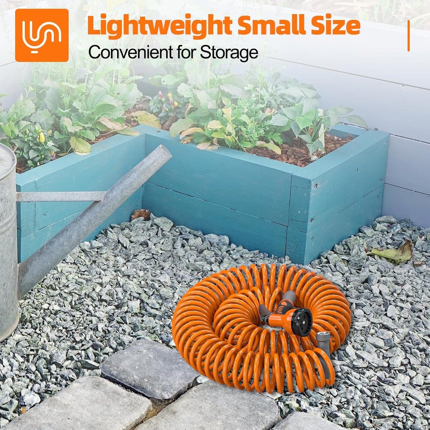 3/8” Lightweight Coil Garden Hose, EVA Flexible Curly Water Pipes with Nozzle, 50/75/100 Ft