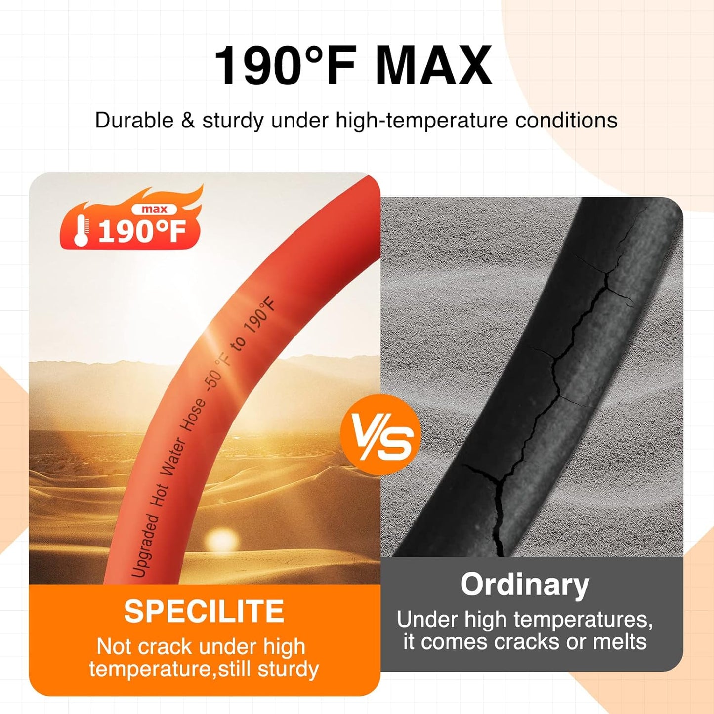 3/4" Hot/Cold Garden Water Hose , -50℉-190℉, Flexible & Lightweight, 25/50/75/100/150 Ft