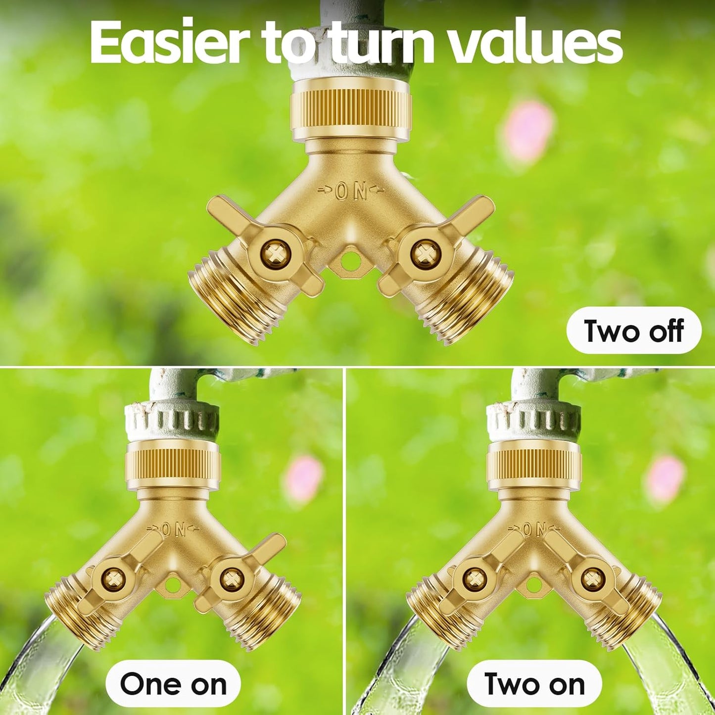 2 Way Full Brass Garden Hose Splitter with 6 Extra Rubber Washers, 1 Teflon Tape