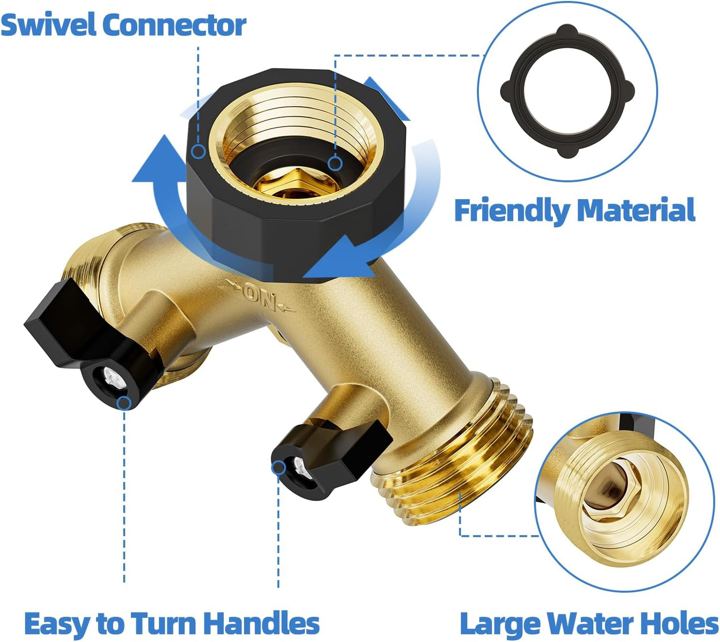 2 Way Garden Hose Splitter with 6 Rubber Washers
