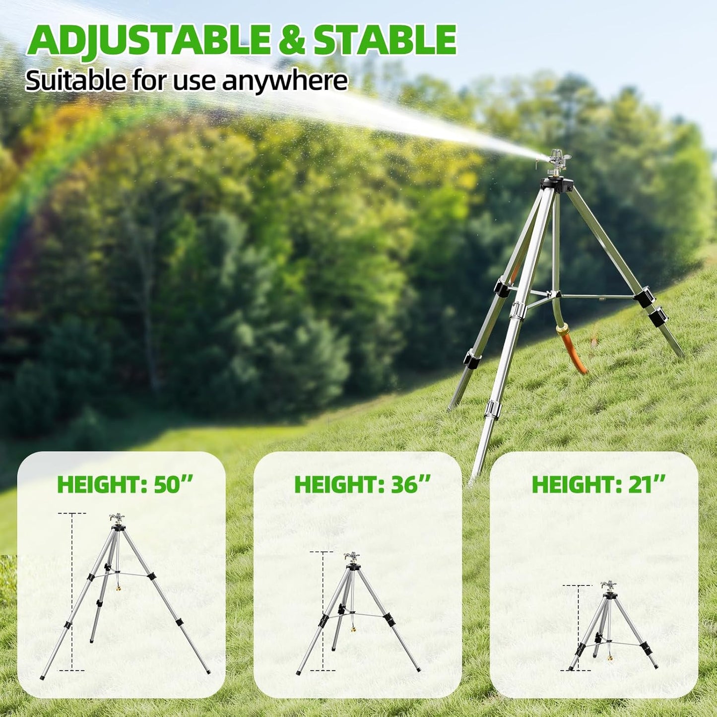 Brass Impact Sprinkler on Tripod Base, 360 Degree Irrigation for Large Area