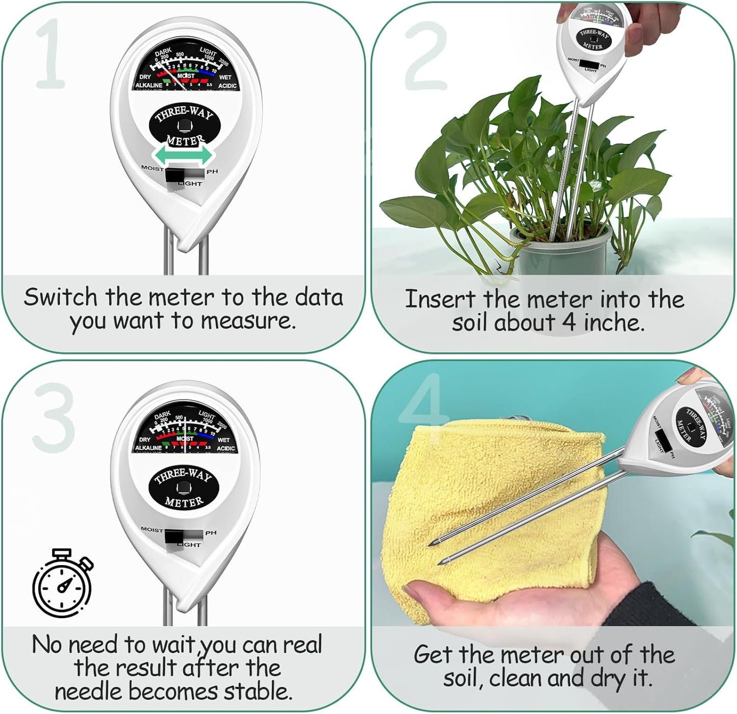 3-in-1 Plant Soil Tester, Indoor & Outdoor Use