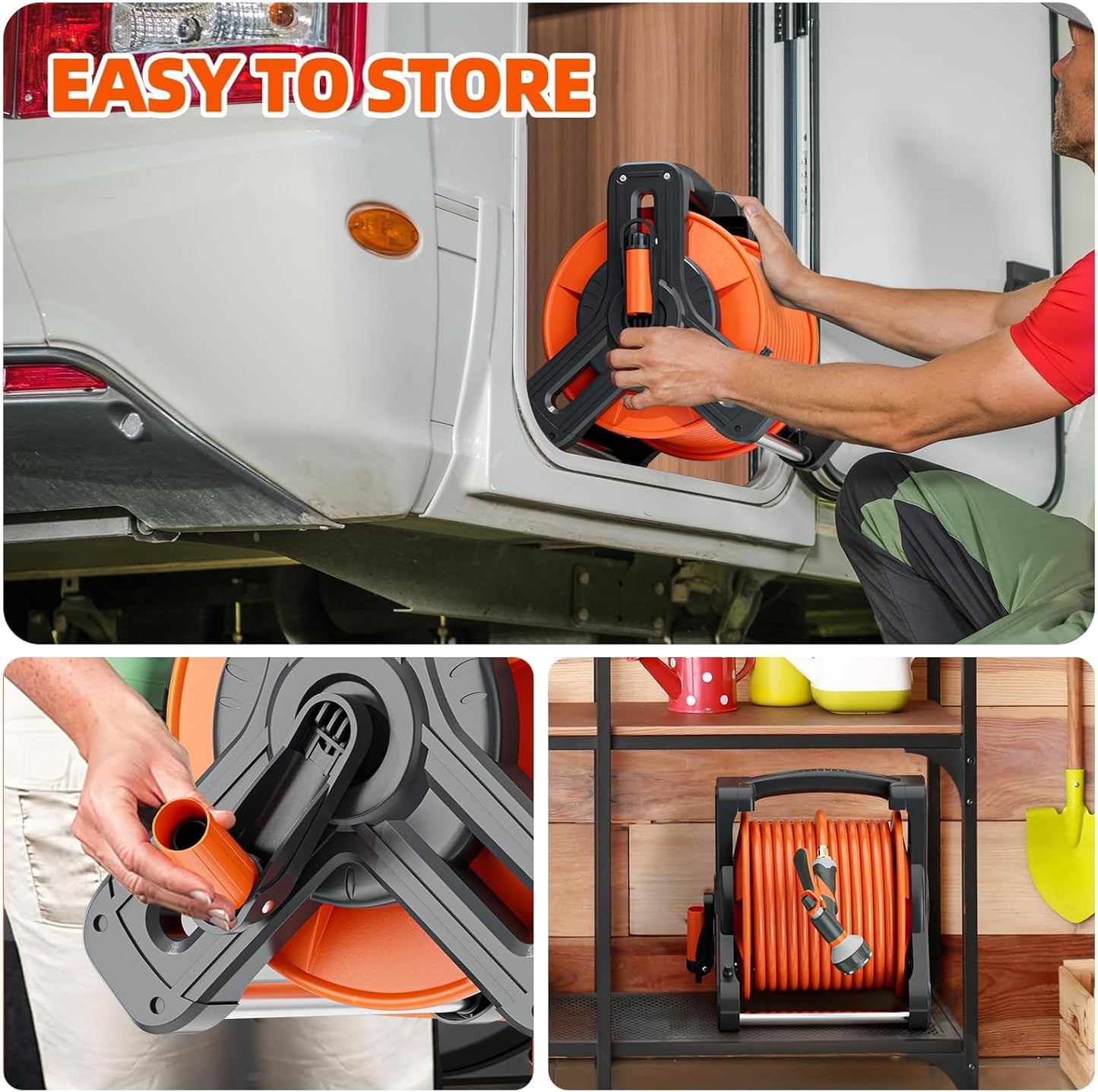 Portable Garden Hose Reel with 75Ft Rubber Water Hose & 6.5Ft Guide Water Pipe, Wall Mount/Floor Spool