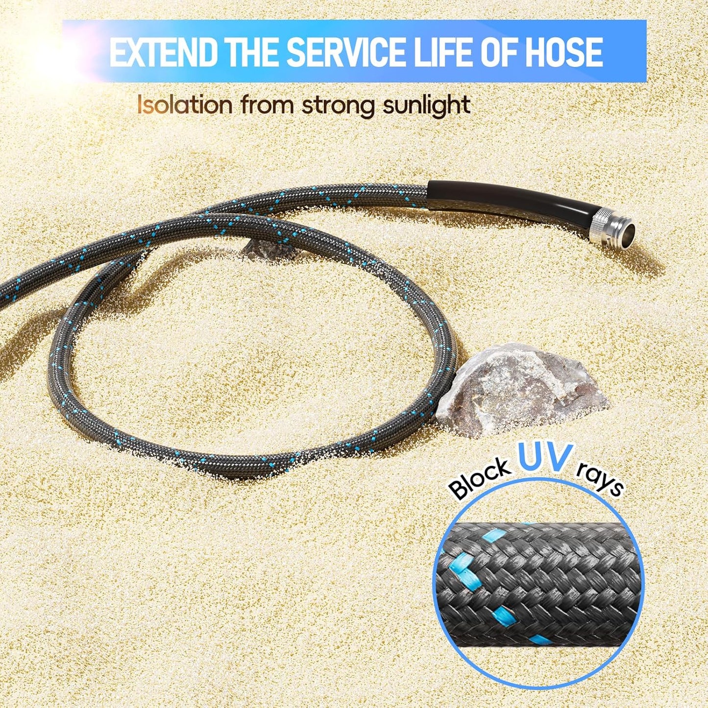 Non-Expanding & Lightweight Stainless Steel Hose with 8 Pattern Spray Nozzle, 25/50/75/100 Ft