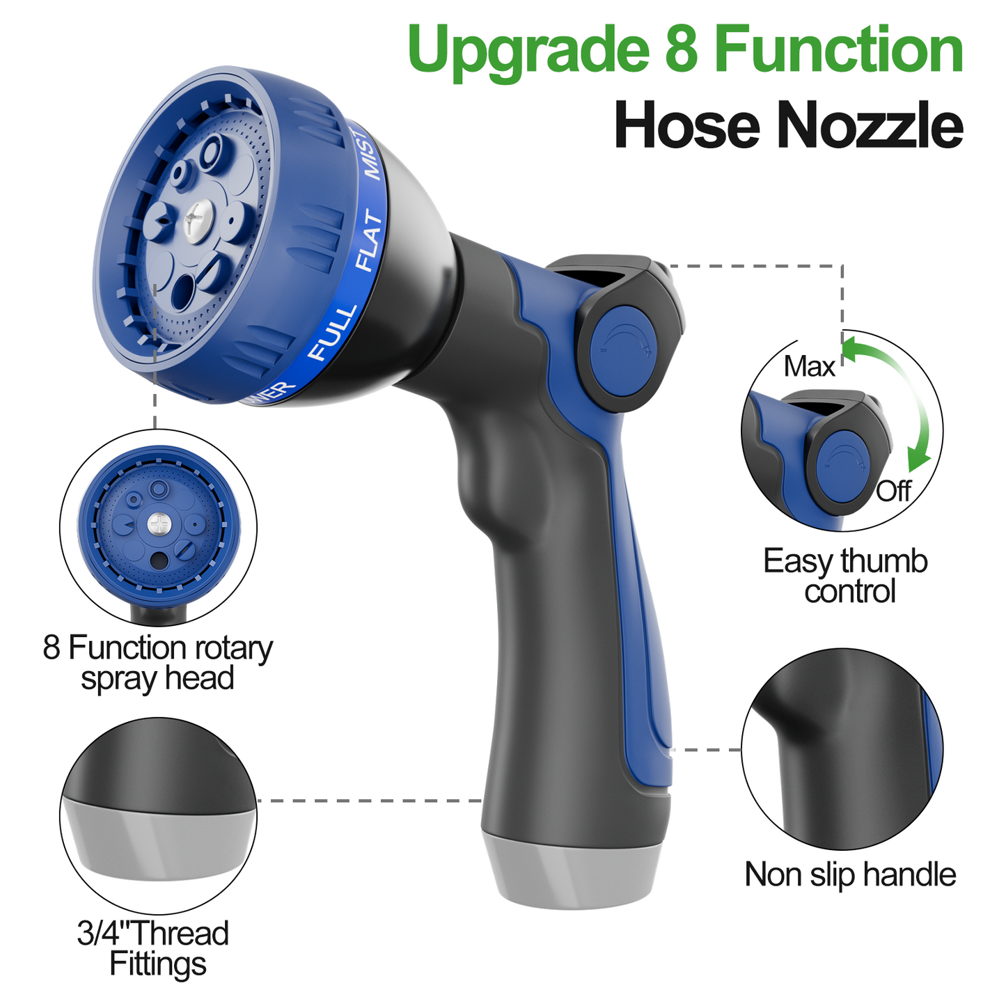 3/8" 304 Stainless Steel Garden Hose Metal with Nozzle, 25/50/75/100/125/150/175/200 Ft