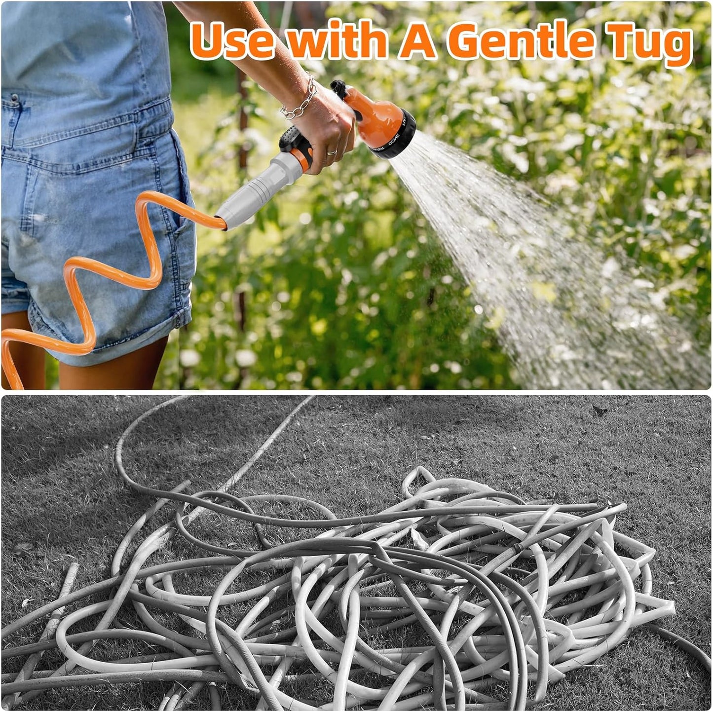 3/8” Lightweight Coil Garden Hose, EVA Flexible Curly Water Pipes with Nozzle, 50/75/100 Ft