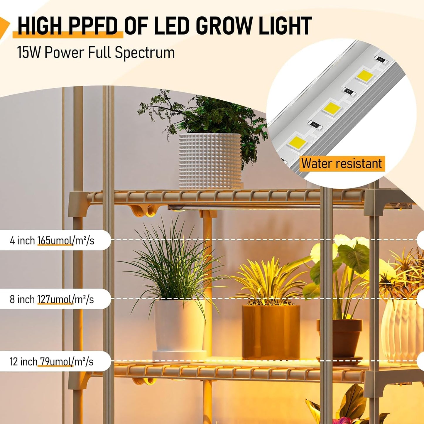4 Tiers Indoor/Outdoor Mini Greenhouse with Zip, PVC Cover and Dimmable 45W Full Spectrum Plant Light with Timer