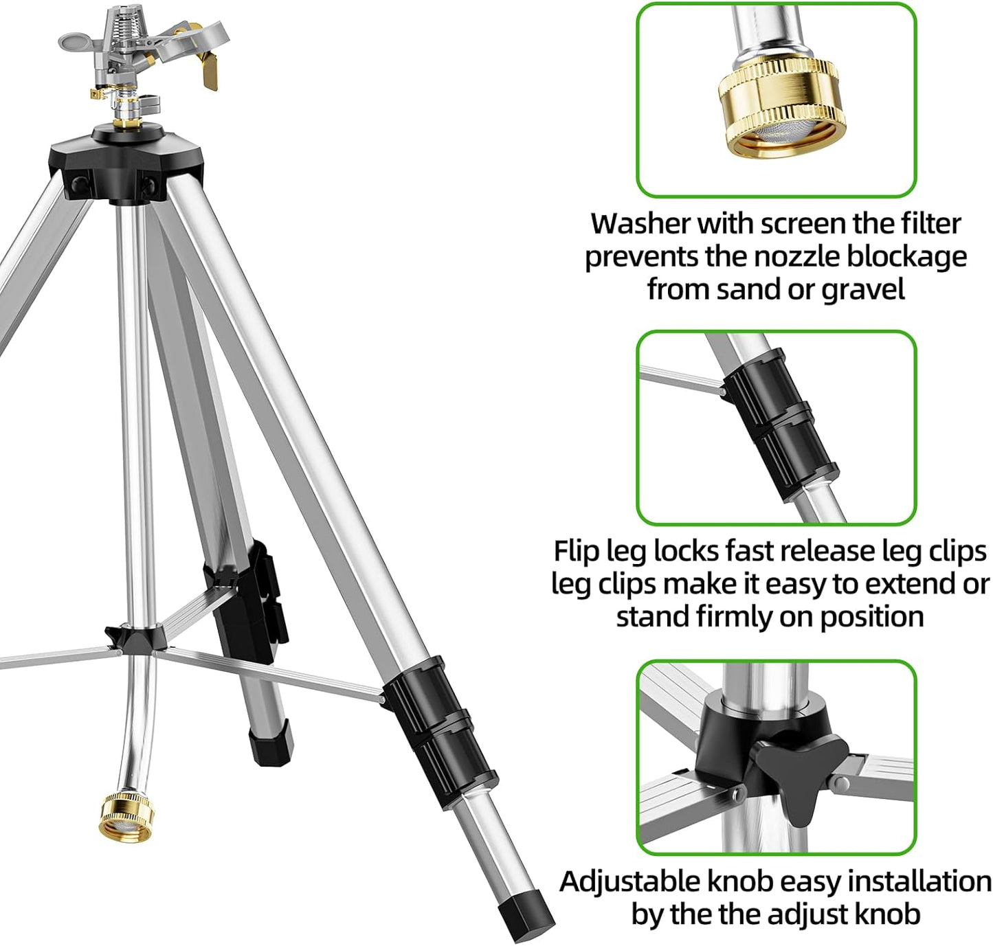Brass Impact Sprinkler on Tripod Base, 360 Degree Irrigation for Large Area