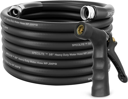 5/8" Hot/Cold Garden Hose with Industrial High Pressure Nozzle,-50℉-158℉, with 3/4"Stainless Steel Fittings, 25/50/75/100/150/200 Ft