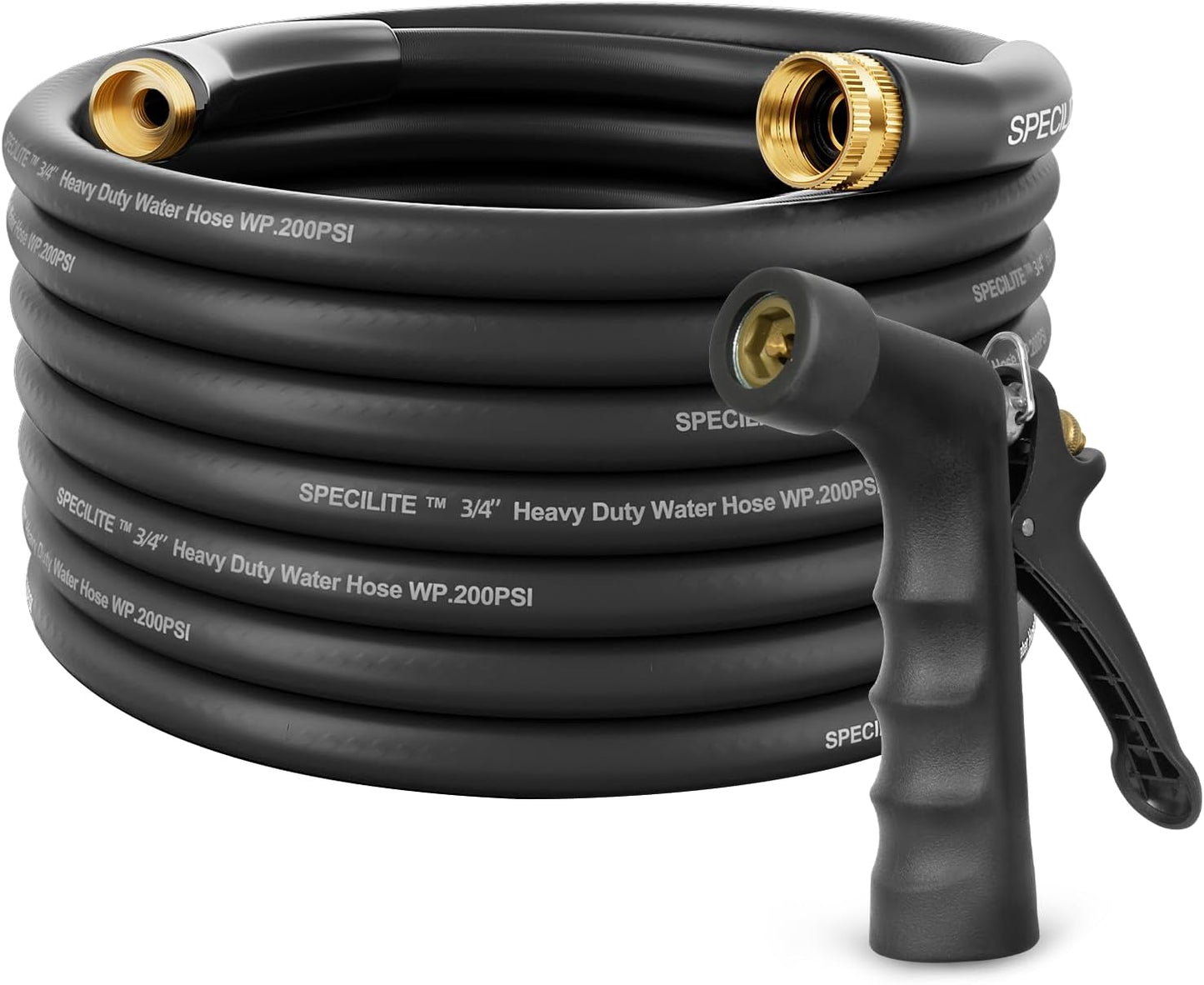 3/4" Hot/Cold Garden Hose with Industrial High Pressure Nozzle, Flexible & Lightweight, -50℉-158℉ with 3/4" Brass Fittings, 25/50/75/100/150/200 Ft