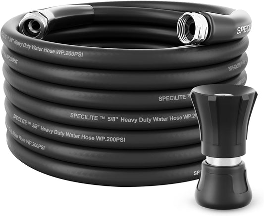 5/8" Hybrid Rubber Garden Hose 50 Ft with High Flow Nozzle