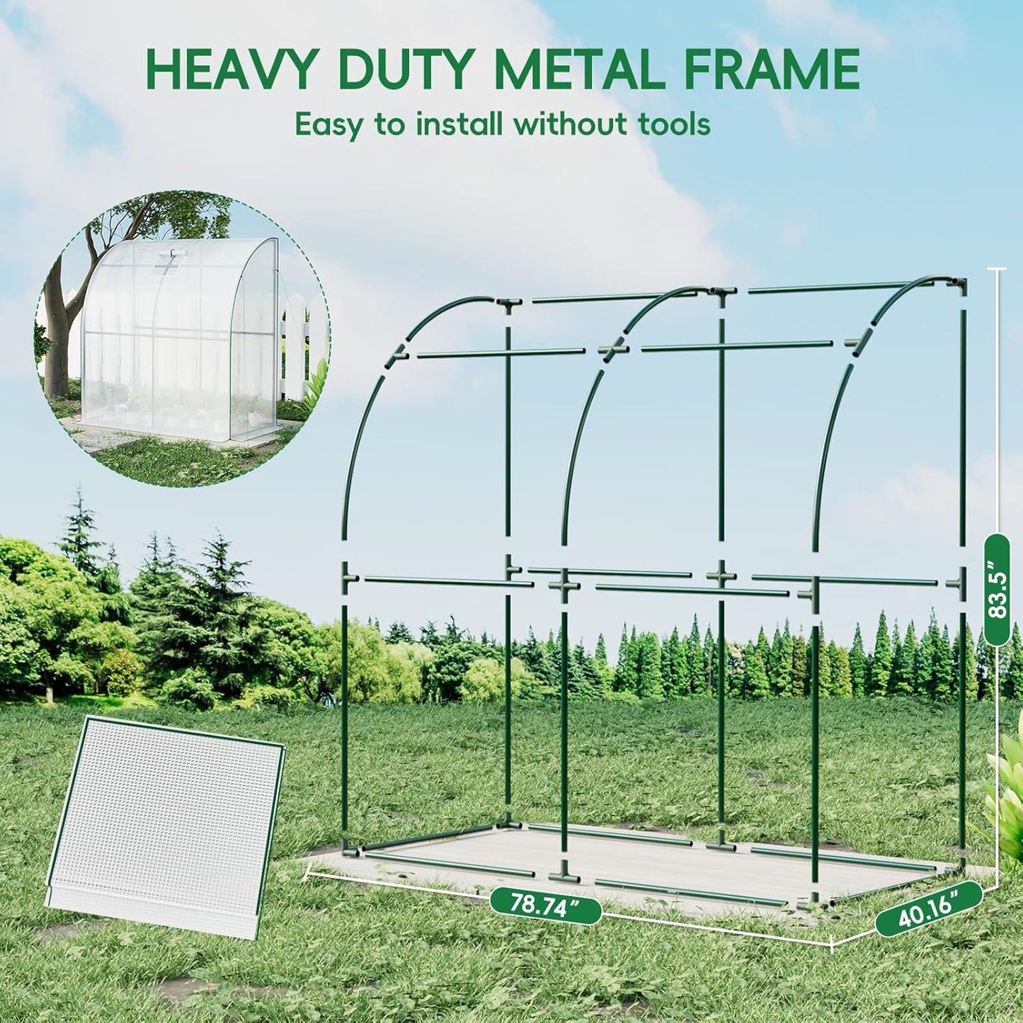 79” x 40” x 83” Lean to Greenhouse for Outdoors, Portable Walk-in Plant Green House Kit