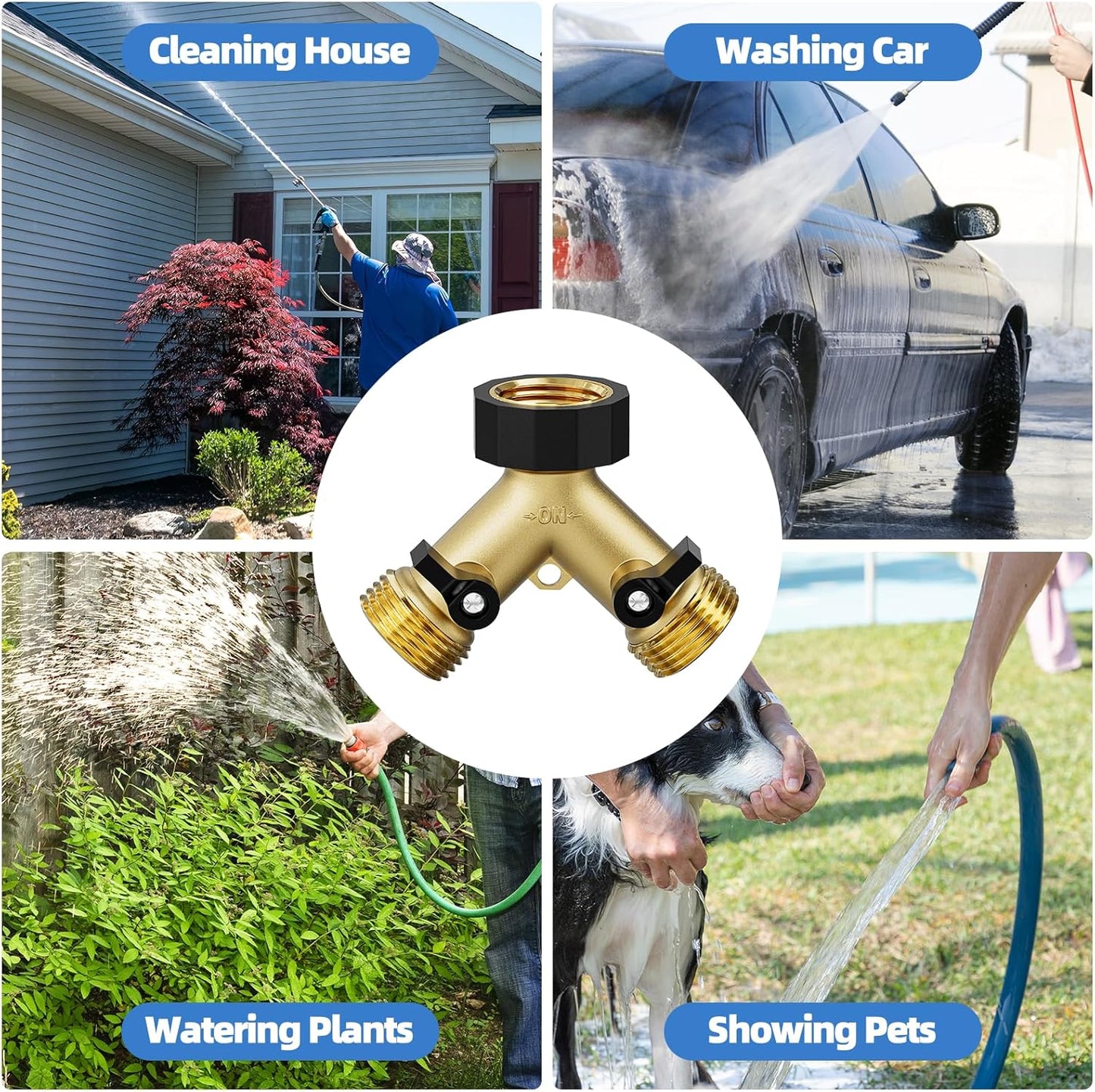 2 Way Garden Hose Splitter with 6 Rubber Washers