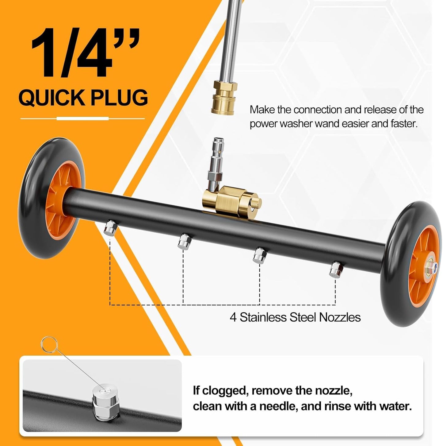 16 Inch Undercarriage Pressure Washer with 3 Extension Wands, Dual-Function Under Car Cleaner with 4 Nozzles