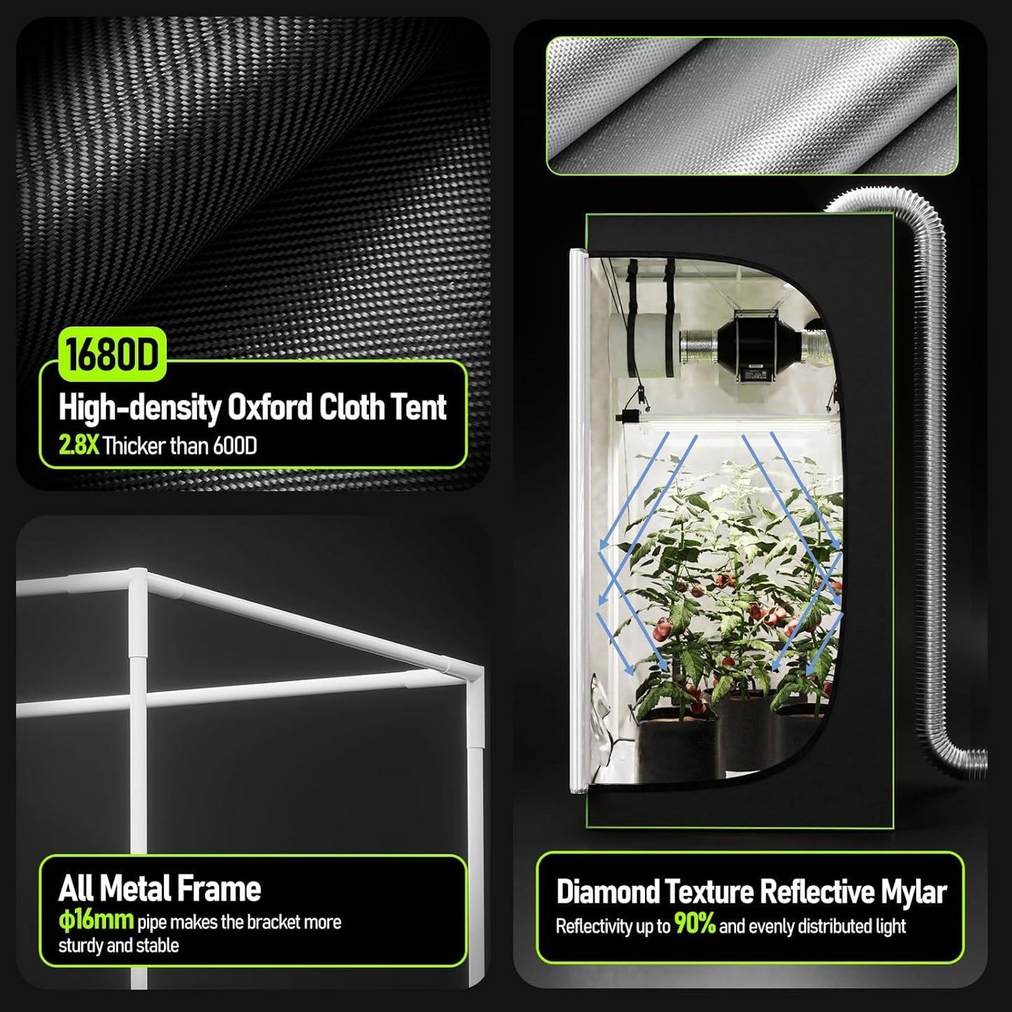 32"x32"x63" Grow Tent Kit Complete System with 250W Full Spectrum LED Dimmable Grow Light, Adjustable Speed Ventilation System