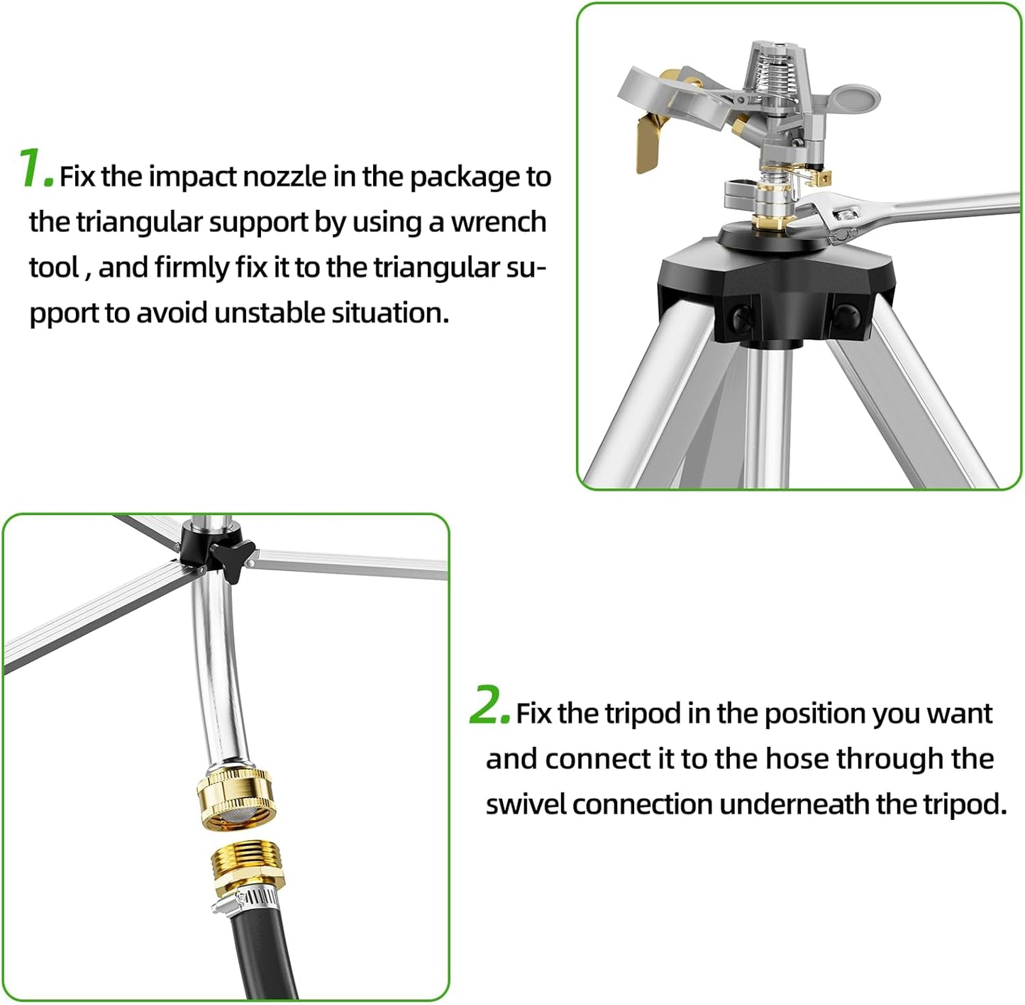 Brass Impact Sprinkler on Tripod Base, 360 Degree Irrigation for Large Area