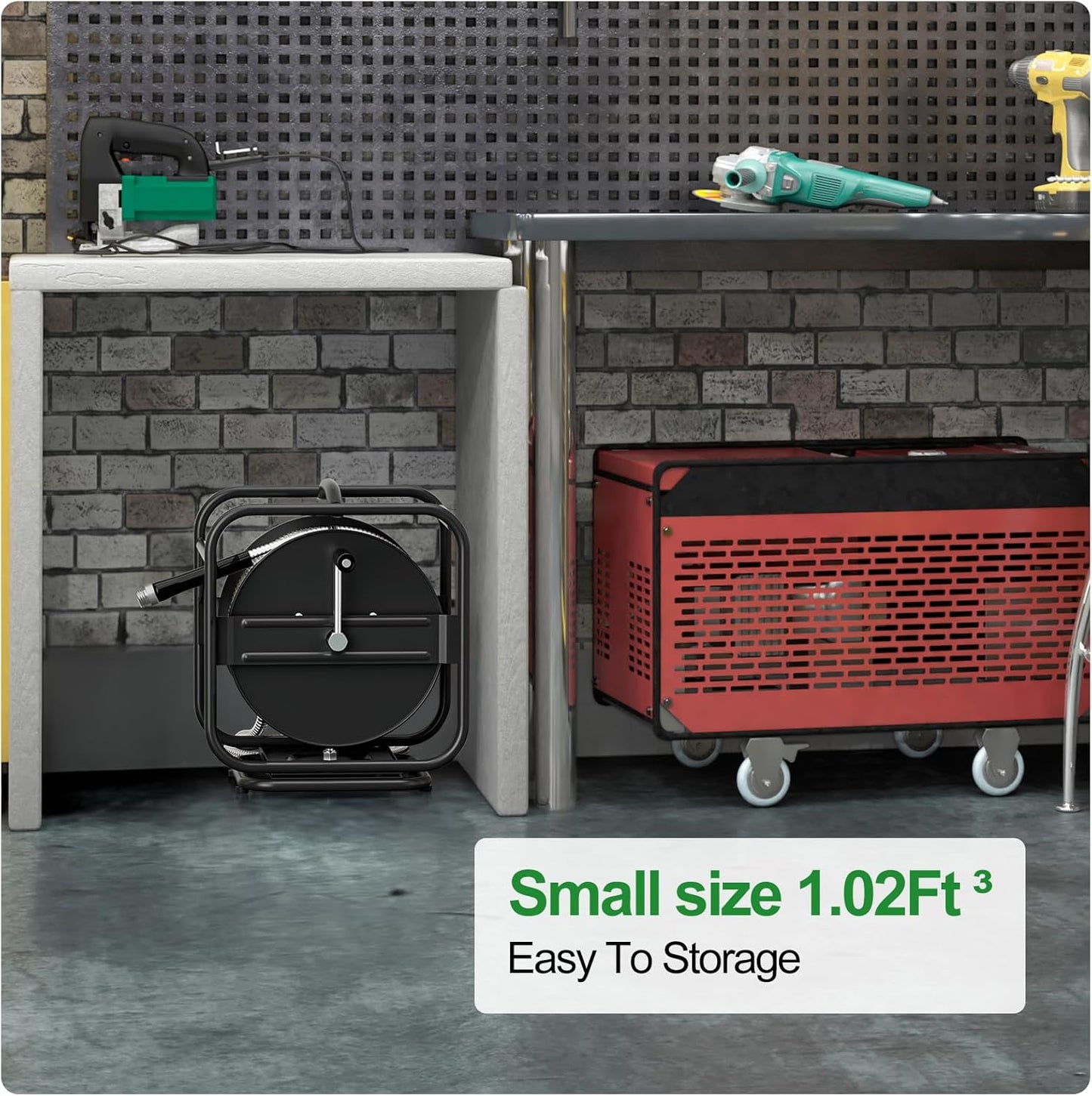 Metal Garden Hose Reel With 100 Ft 304 Stainless Steel Hose & Aluminum Nozzle, Wall Mount/Floor Spool