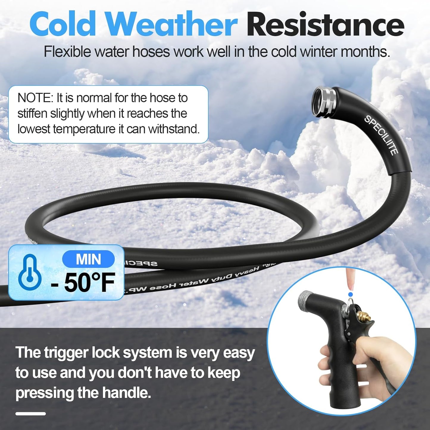 3/4" Hot/Cold Garden Hose with Industrial High Pressure Nozzle, Flexible & Lightweight, -50℉-158℉ with 3/4" Brass Fittings, 25/50/75/100/150/200 Ft