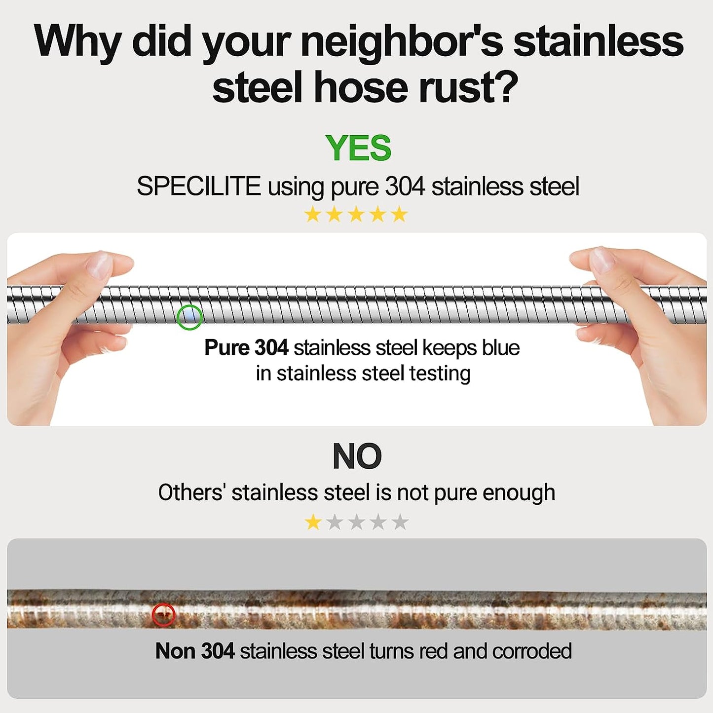 3/8" 304 Stainless Steel Garden Hose Metal with Nozzle, 25/50/75/100/125/150/175/200 Ft