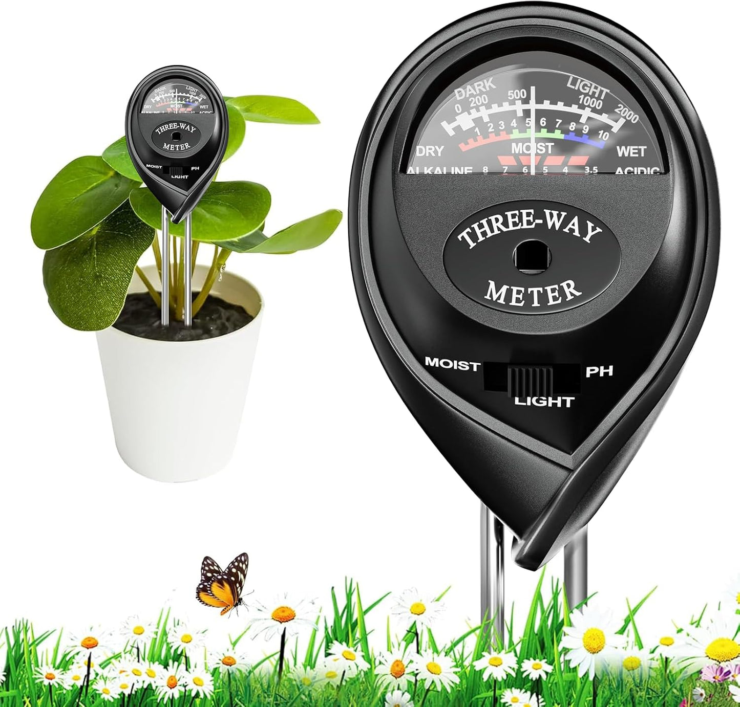 3-in-1 Plant Soil Tester, Indoor & Outdoor Use