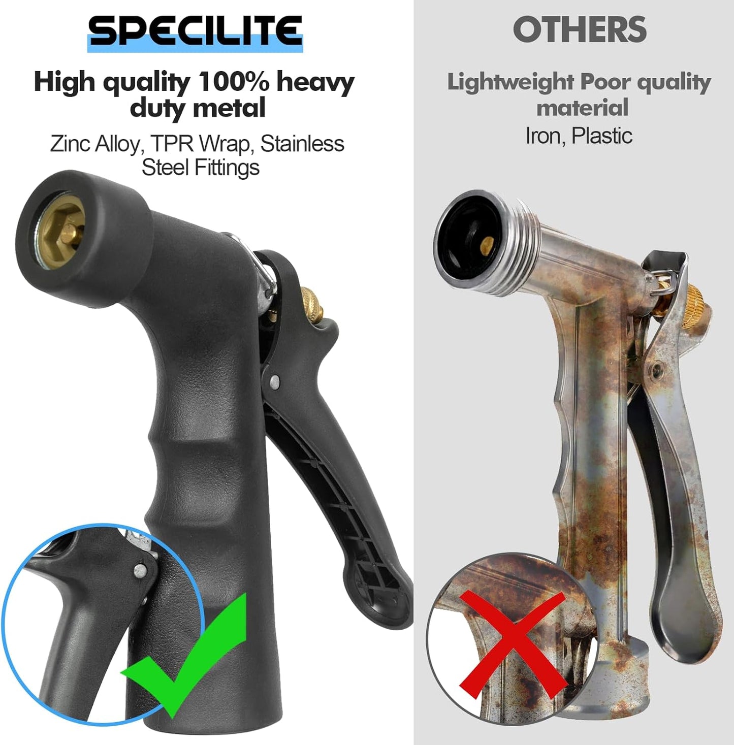 3/4" Hot/Cold Garden Hose with Industrial High Pressure Nozzle, Flexible & Lightweight, -50℉-158℉ with 3/4" Brass Fittings, 25/50/75/100/150/200 Ft