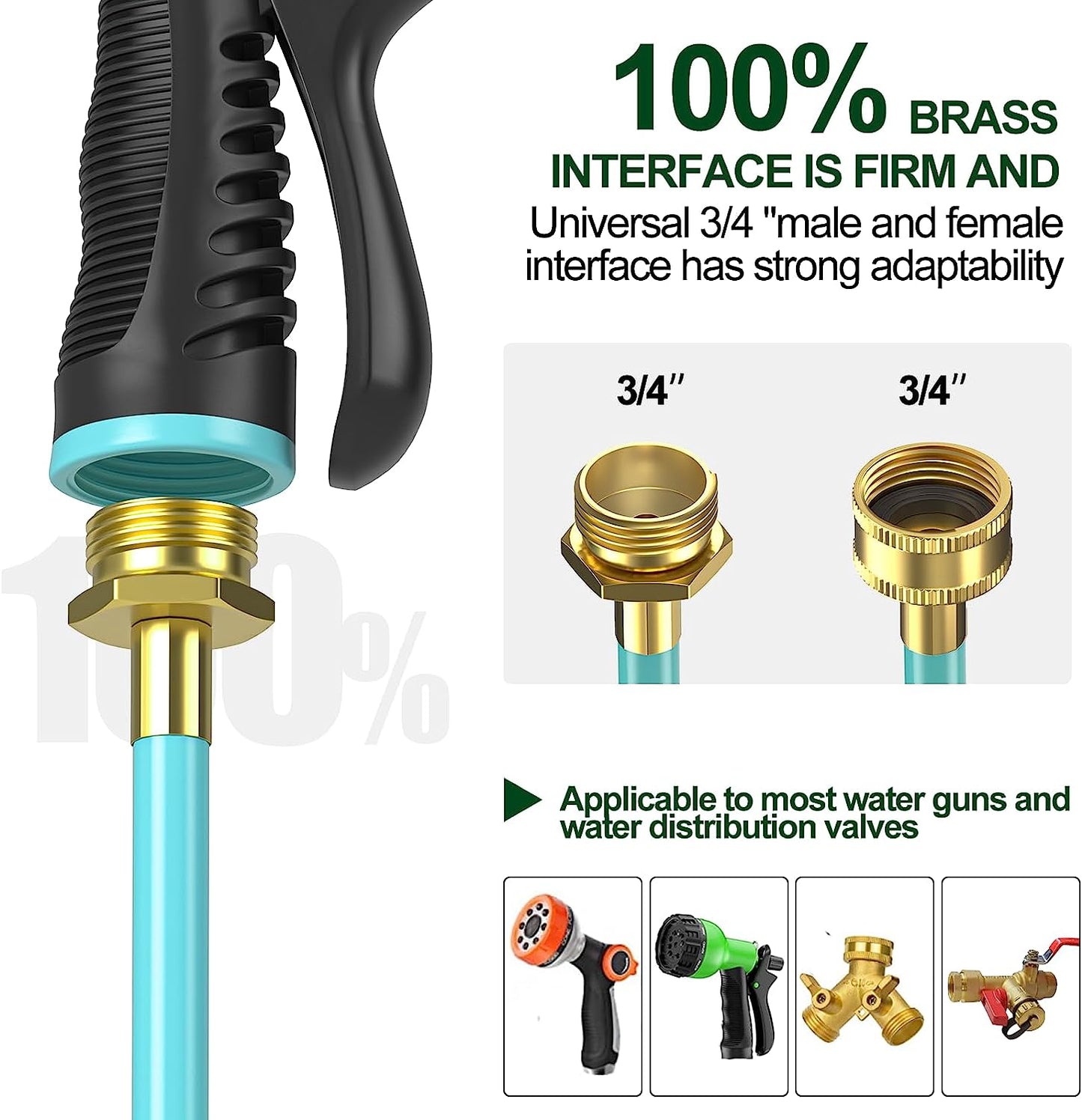 50 FT Garden Hose , Flexible Water Hose with Nozzle