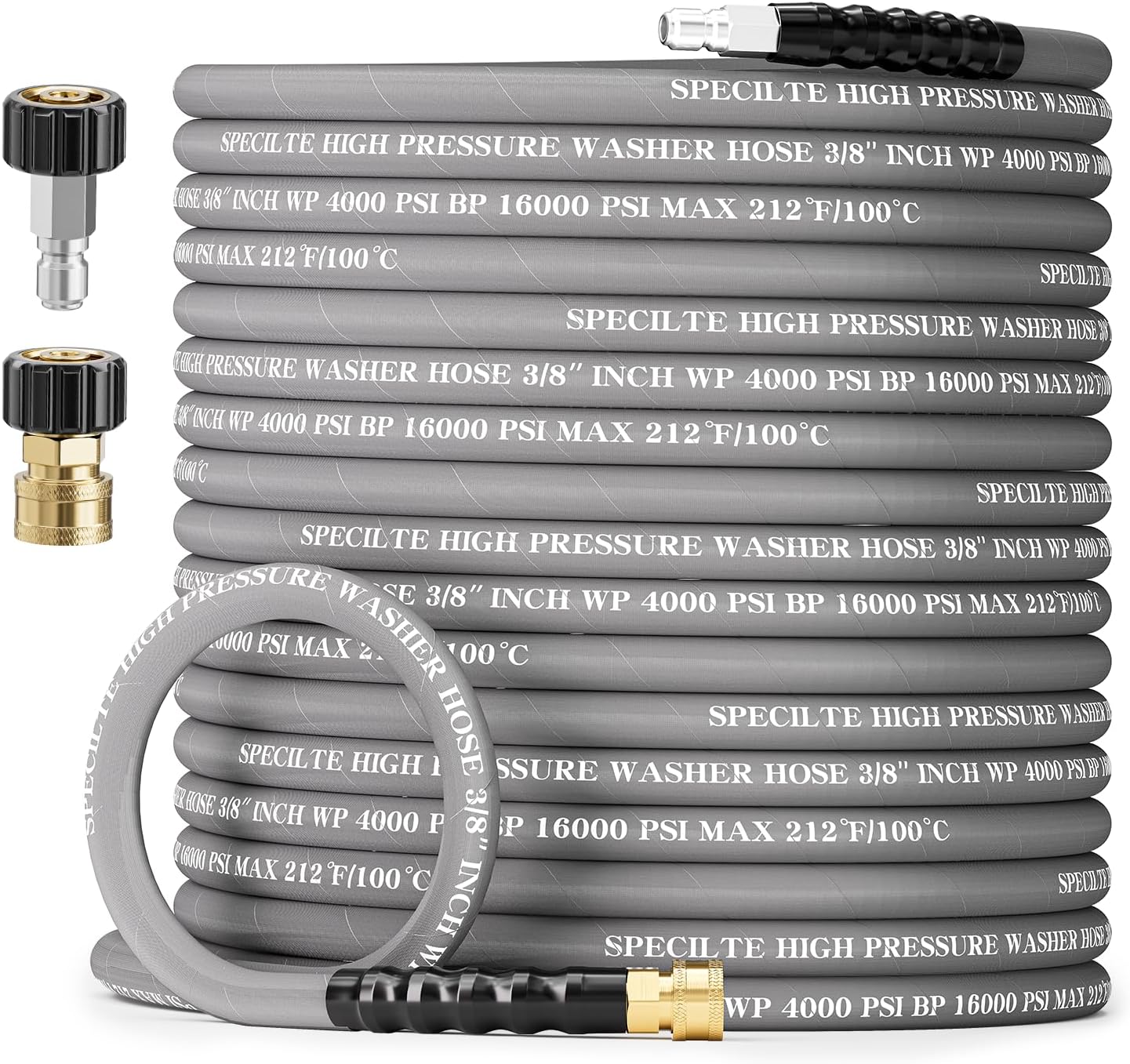 3/8" Pressure Washer Hose with 2 M22-14mm QC Adapters, Heavy Duty and Kink Resistant