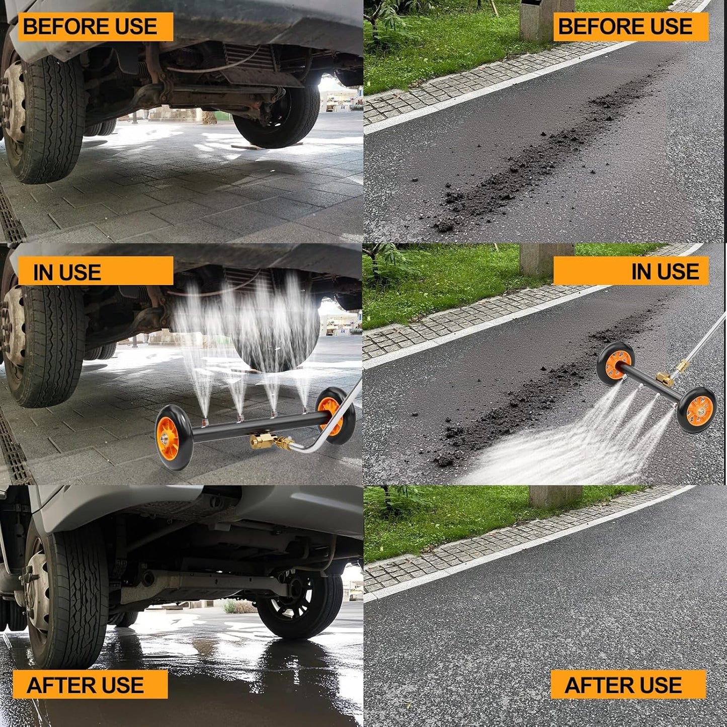 16 Inch Undercarriage Pressure Washer with 3 Extension Wands, Dual-Function Under Car Cleaner with 4 Nozzles