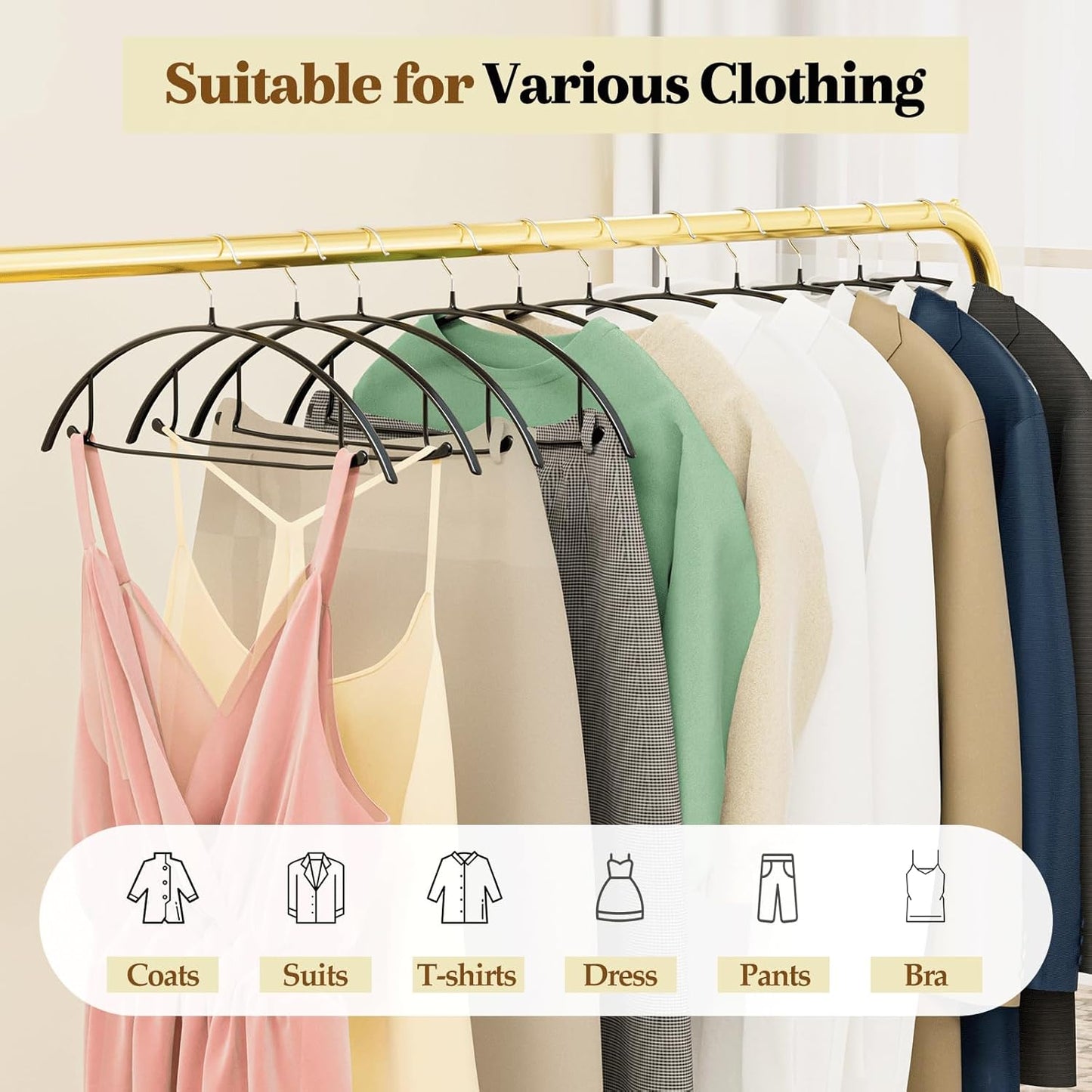 Heavy Duty Metal Suit Hangers 20 Pack, Non-Slip PVC Coating, No Shoulder Bumps, Space Saving Clothes Hangers for Sweaters, Coat, Shirts, Skirt, Jackets, Black