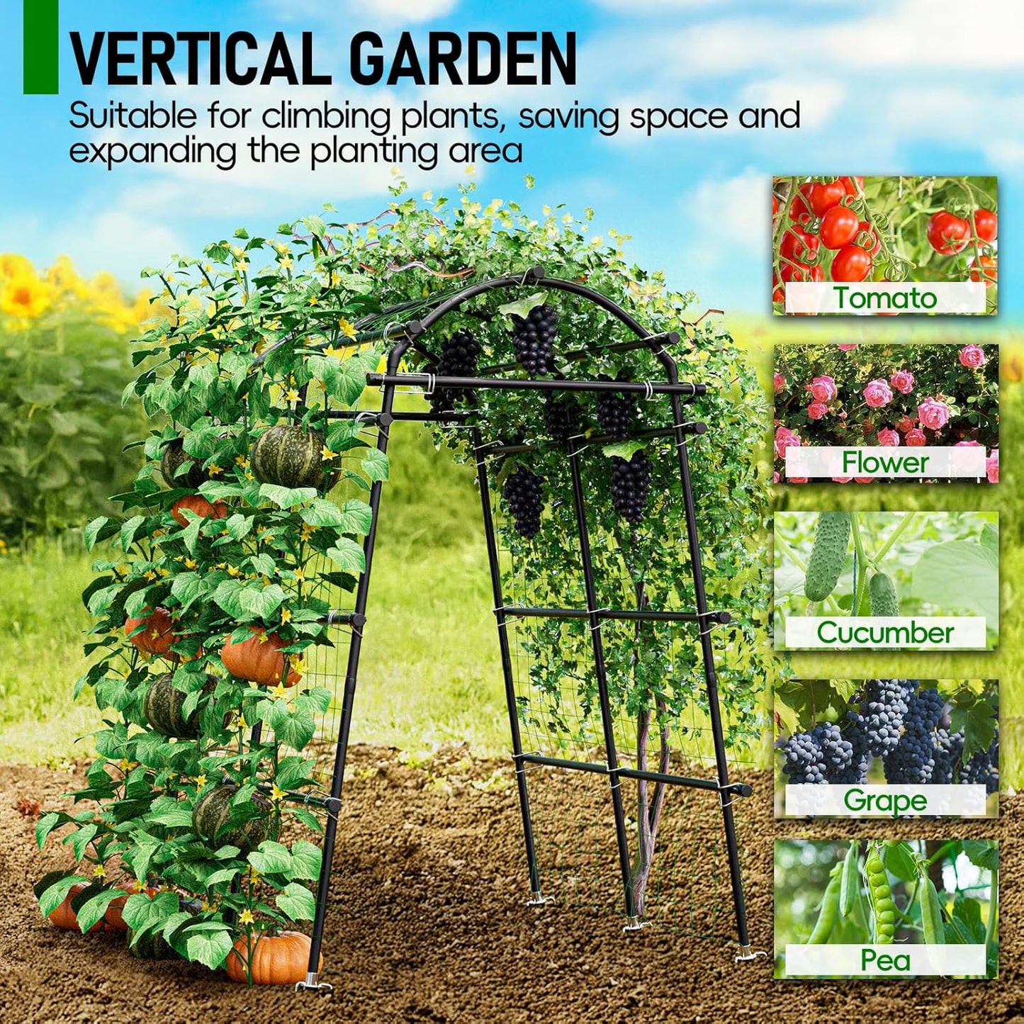 Garden Arch Trellis 88.58" Extra Tall for Climbing Plants Outdoor
