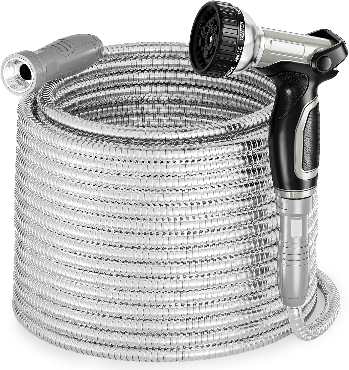Stainless Steel Garden Water Hose 100 ft with Swivel Handle
