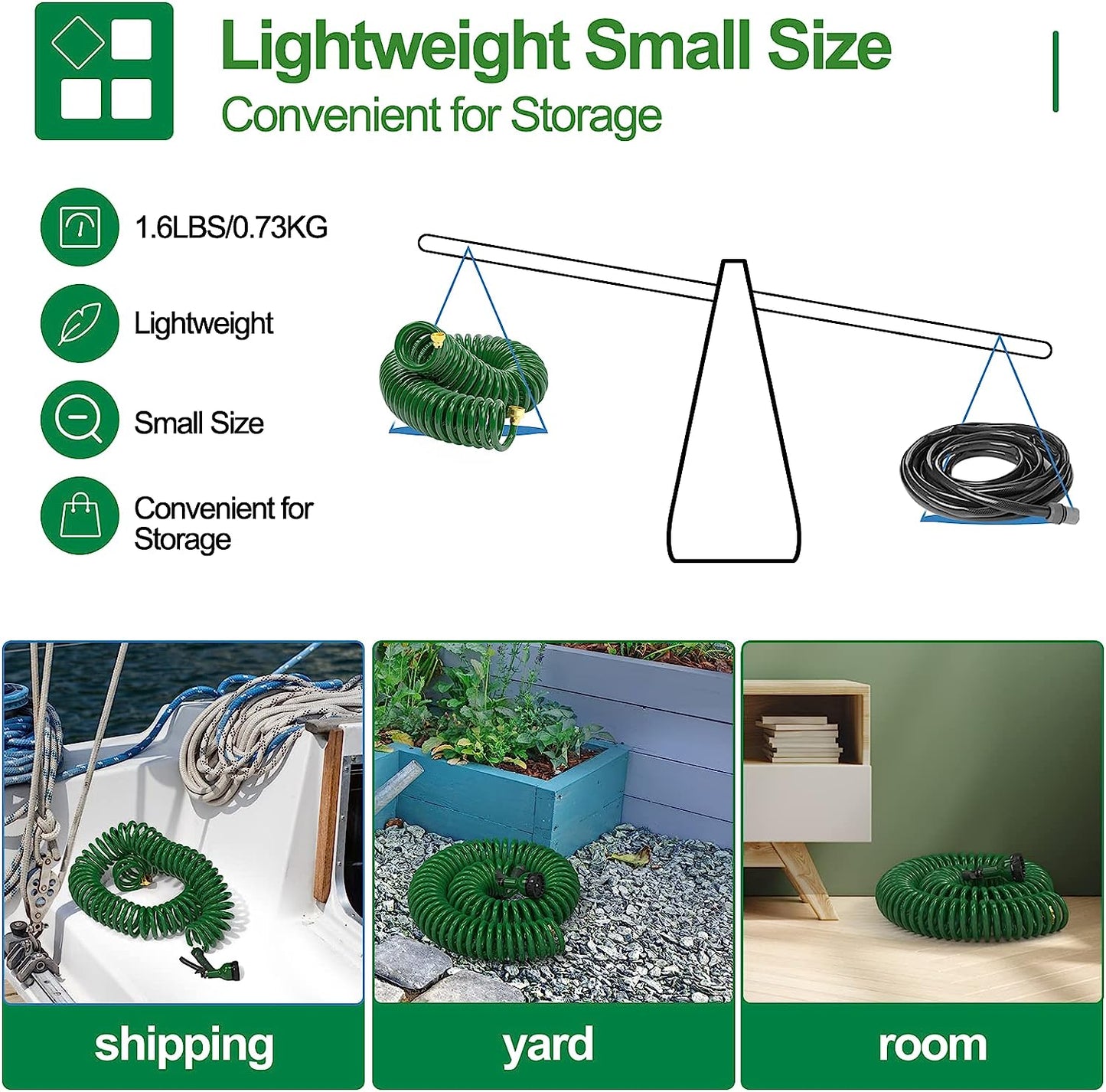 Garden Hose 50 FT× 3/8”, EVA Flexible Coiled Water Hose