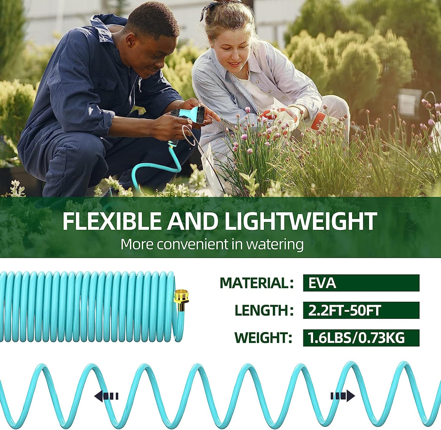 50 FT Garden Hose , Flexible Water Hose with Nozzle
