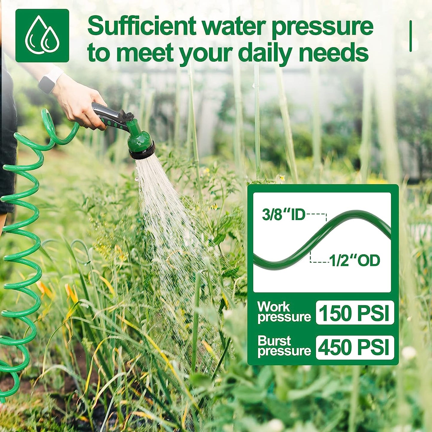 Garden Hose 50 FT× 3/8”, EVA Flexible Coiled Water Hose