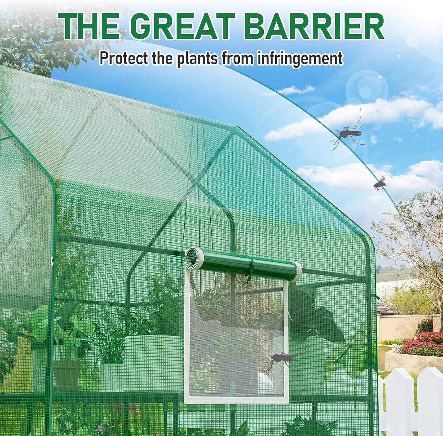 Walk-in Greenhouse with Thicken PE Cover and Steel Frame, 56×56×78Inch