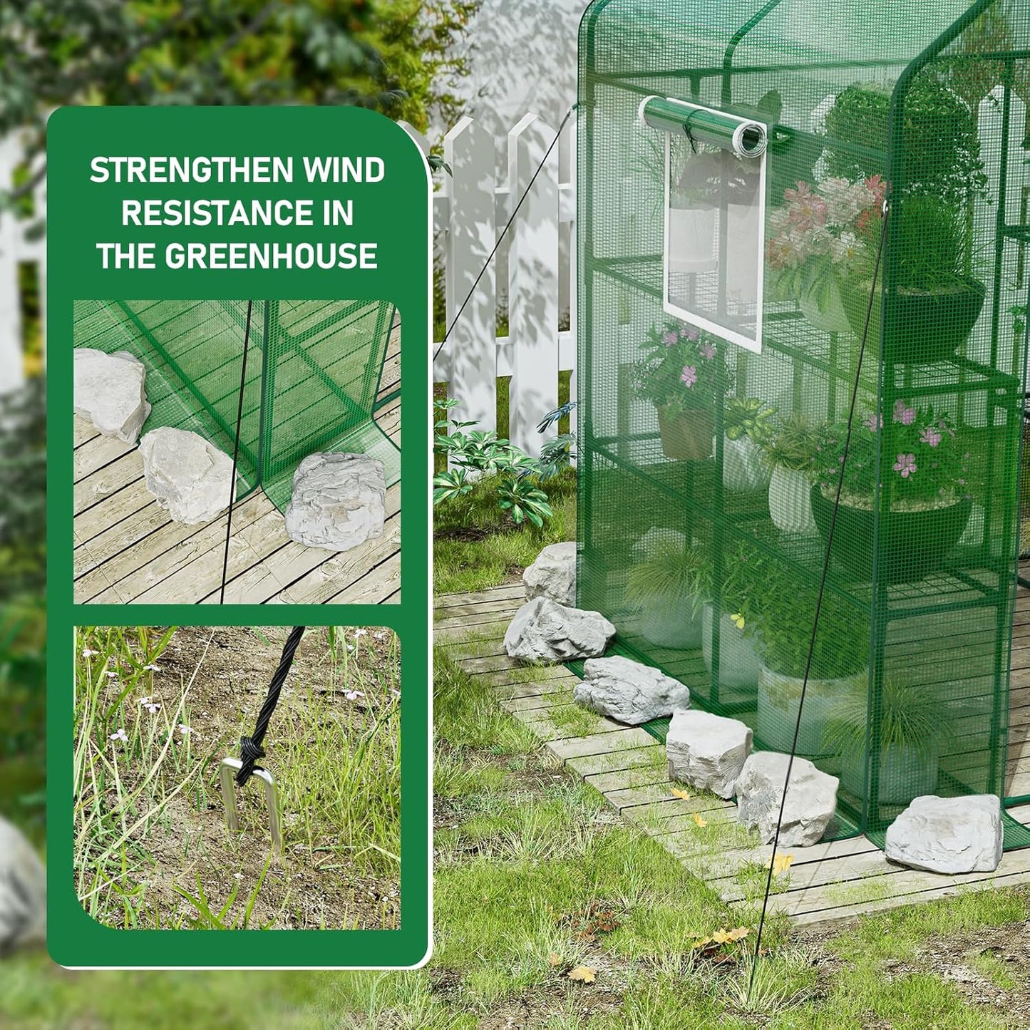Walk-in Greenhouse with Thicken PE Cover and Steel Frame, 56×56×78Inch