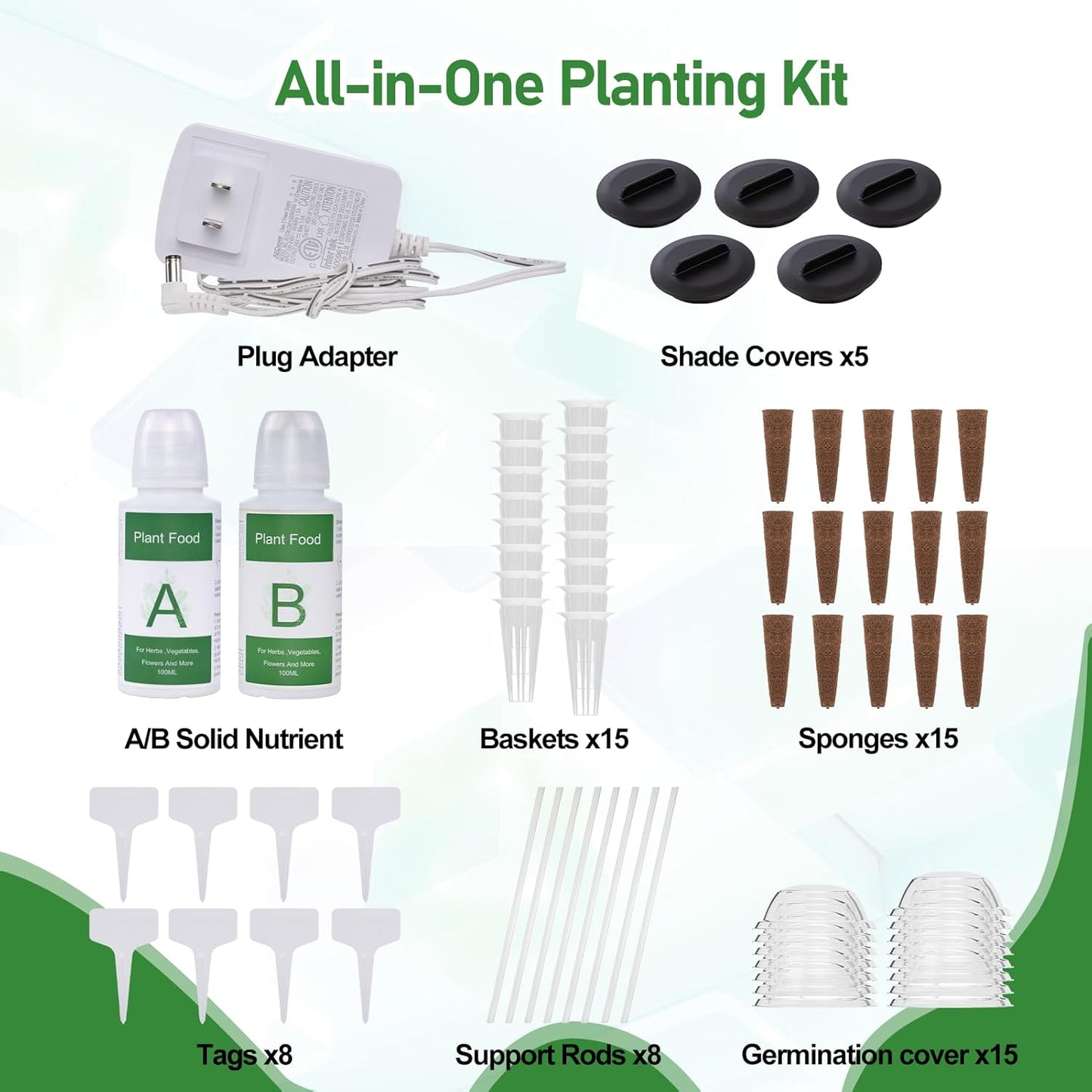Hydroponics Growing System Kit with 30” Height, 15 Pods, 36W Grow Light, Auto Timer & Pump System, APP & WiFi Controlled