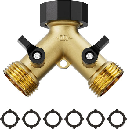 2 Way Garden Hose Splitter with 6 Rubber Washers