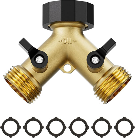 2 Way Garden Hose Splitter with 6 Rubber Washers