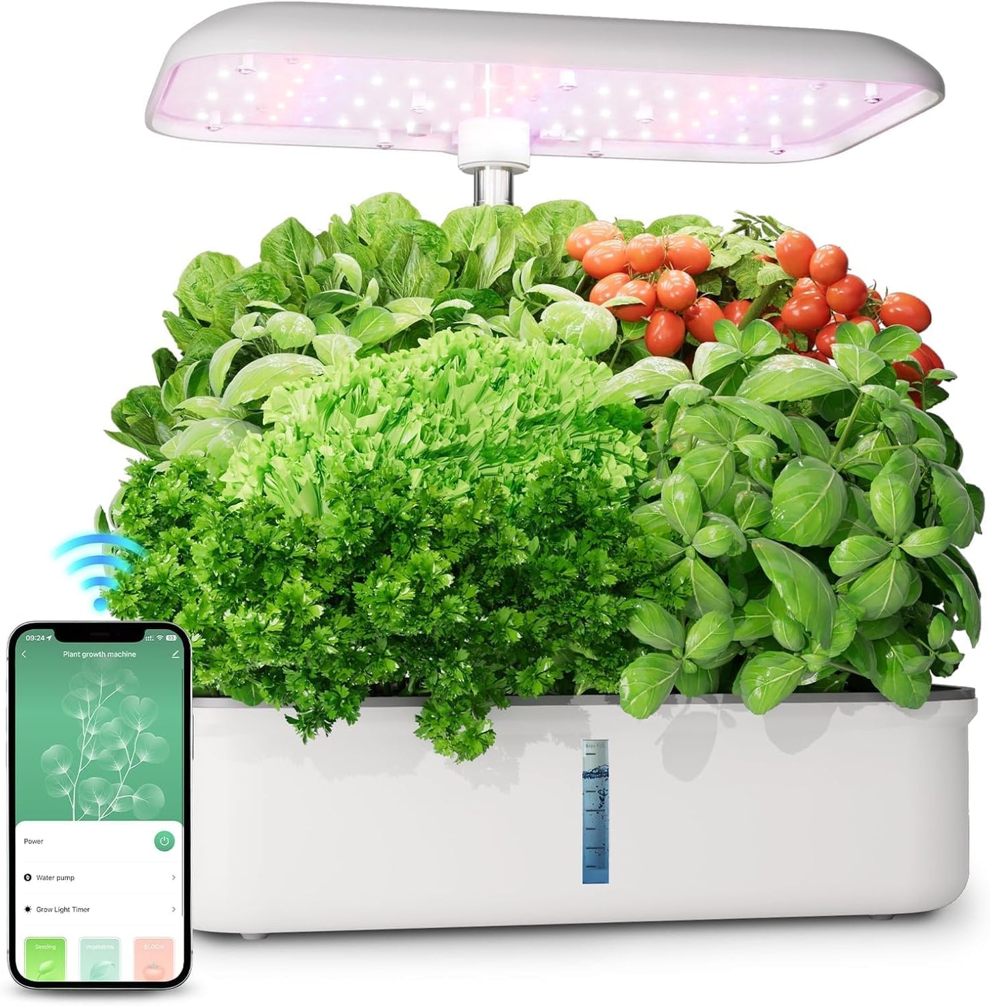 Hydroponics Growing System Kit with 14 Pods, 20W Grow Light, WiFi & App Control, Automatic Timer, Quiet Pump, 5L Water Tank