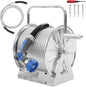 Stainless Steel Garden Hose Reel with 100FT Drinking Water Hose and 6.2FT Leader Pipe, Wall/Floor Mounted Metal Spool with Crank Handle, UV Resistant
